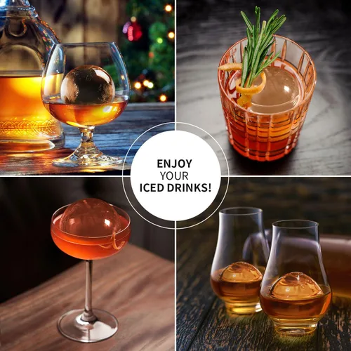 Miniatura 6 de Fabricador de Bolas de Hielo Transparente para Whisky: Bandeja de Cubitos de Hielo Circular FDDBI Hace Esfera de Hielo de 2 Pulgadas - Fabricador