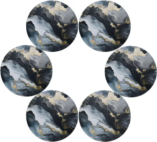 Miniatura 6 de Abstract Black Gold Marble Print Round Place Mats Set of 1, Heat Resistant Washable Placemats Polyester Round Table Mats for Kitchen Home Decor