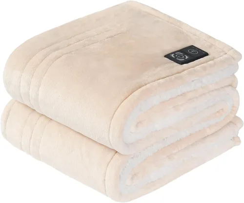 Sealy Manta Térmica Tipo Throw con Controlador de Botón Integrado, Manta Eléctrica Reversible de Franela a Sherpa con 2-10 Horas de Apagado
