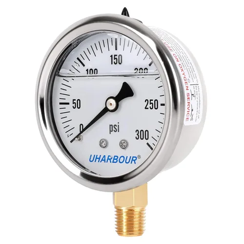 Miniatura 2 de Medidor de presión de relleno de glicerina con caja de acero inoxidable 304, esfera de 2.5 pulgadas, 0-300 Psi, alta precisión, montaje inferior