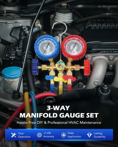 Miniatura 2 de Orion Motor Tech 5FT Juego de manómetros de diagnóstico de freón para refrigerantes R134A R12, R22 y R502, con acopladores y adaptador ACME