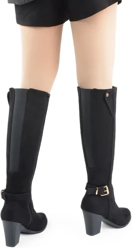 Miniatura 6 de DCMBLY Botas altas hasta la rodilla para mujer, tacón grueso, puntera completa, con cremallera lateral completa