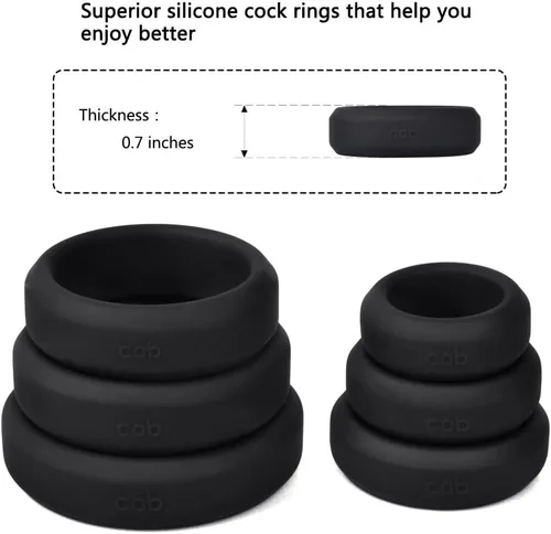 Miniatura 4 de Cob Anillos de silicona para hombres, paquete variado de 6 tamaños, anillos elásticos para el pene para adultos, juguetes de bienestar sexual