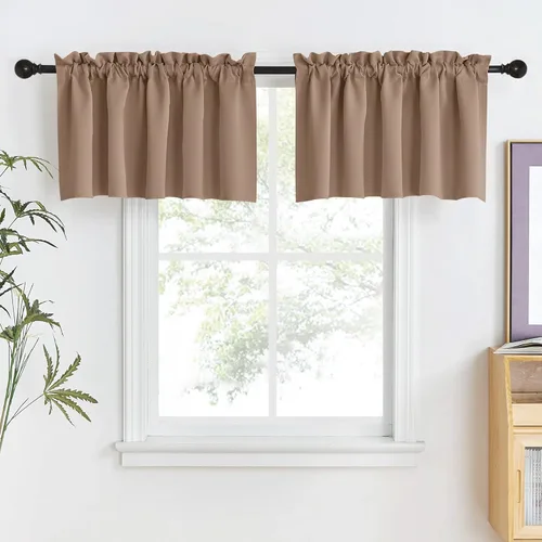 Miniatura 60 de NICETOWN Home Fashion - Cortinas de cocina con bolsillo para poste, cenefa festoneada a medida, cenefa festoneada sólida para ventana de Marrón