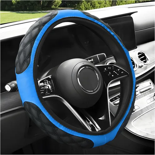 Miniatura 13 de povtii Funda para volante de automóvil, 15 pulgadas, cuero antideslizante, protector de volante de automóvil, alfombrillas de funda suave universal