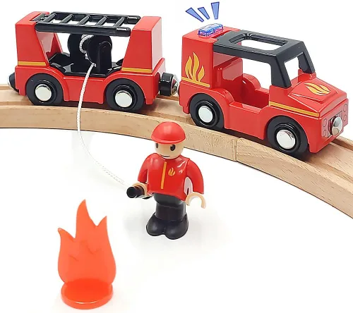 Miniatura 8 de Set de vagones de tren de madera con pista Accesorios para pista de tren con excavadora y camión volquete Vehículos pequeños Vagones de tren