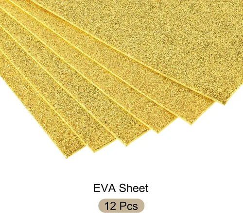 Miniatura 5 de Rebower Hojas de espuma EVA con purpurina, [para proyectos de artes y manualidades] – 11 x 8 pulgadas de grosor, tono dorado, 12