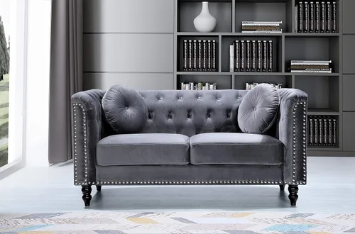 Miniatura 4 de Container Furniture Direct S5370-S Kittleson Sofá Chesterfield tapizado en terciopelo moderno con ribete de clavos, gris Gris (Fossil Grey)