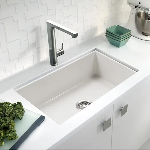 Miniatura 2 de Houzer Fregadero de cocina Platus White Fireclay: Fregadero de cocina de 32 pulgadas de un solo tazón, duradero y versátil, esencial para el hogar