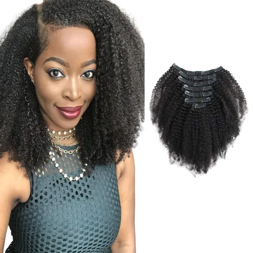 Miniatura 19 de Sassina Extensiones de Cabello Humano Rizado Afro Grueso Real con Clip 3B 4A Color Natural Invisible Sin Costuras Remi Clip Para Mujeres
