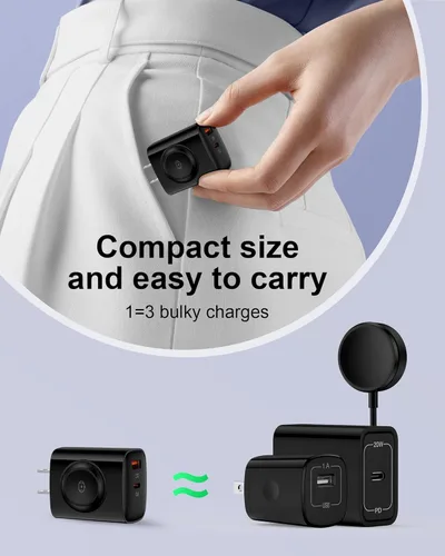 Miniatura 5 de Cargador Samsung Galaxy Watch8, cubo de carga inalámbrico 3 en 1 para Galaxy Watch Ultra 8 Classic 7 6 5, doble puerto USB C + USB A cargador rápido