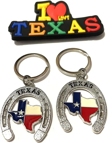 Miniatura 26 de Juego de 2 llaveros de recuerdo de Texas con imán para nevera con texto en inglés "I Love Texas", Diseño de horizonte de Dallas, Mediana