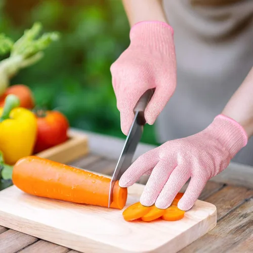 Miniatura 2 de Guantes Evridwear resistentes a los cortes, grado alimenticio nivel 5, protección de seguridad para la cocina (Pequeño, Rosa)