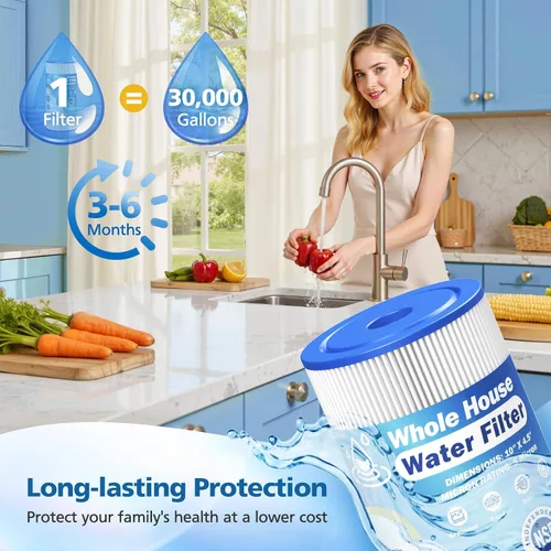 Miniatura 6 de Filtro de agua para toda la casa de 10 x 4.5 pulgadas de 5 micrones compatible con GE FXHSC, GXWH40L, Plumber W50PEHD, Culligan R50-BBSA, Pentek