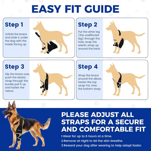 Miniatura 6 de Codera para perro con paquete de gel caliente/frío, soportes ajustables para piernas de perro, soporte de hombro delantero para perro, coderas