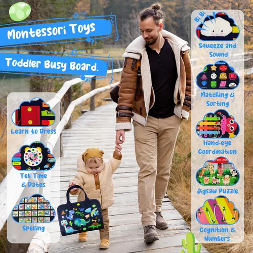 Miniatura 5 de TenFans Tablero de Actividades - Juguetes Montessori para niños de 3+ años - Juguetes sensoriales para niños pequeños de 3-5 años - Regalos