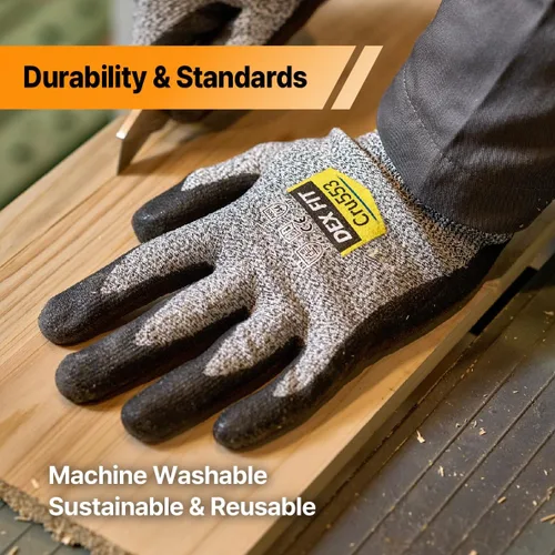Miniatura 6 de DEX FIT Guantes resistentes a cortes nivel 5 Cru553, ajuste elástico cómodo 3D, agarre de potencia, grado profesional, delgados, compatibles