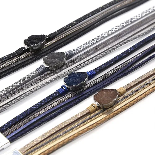 Miniatura 3 de Long tiantian Pulseras de cuero para mujer, pulsera bohemia de piedra de corazón de cristal, pulsera de múltiples capas, pulsera apilada, regalo