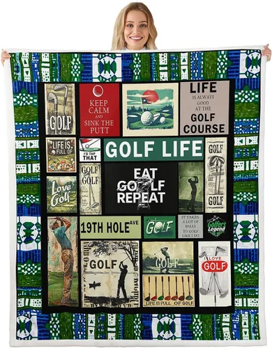 Miniatura 31 de Golf Fleece Blanket,Vintage Sports Game Golf Club Player Silhouette Bed Blanket for Adults Teens,Rustic Lake House Boating Beige Black Room