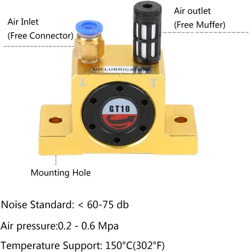 Miniatura 3 de GT10 vibrador neumático de la turbina de aire G 1/8" serie de oro de los vibradores neumáticos industriales GT-10 de la turbina