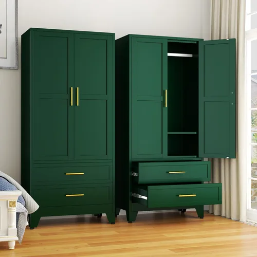 Miniatura 12 de GAIOUS Armario Ropero de Acero, Armario Guardarropa Doméstico de 71", Gabinete Guardarropa con 2 Puertas, 1 Estante Ajustable y 1 Cajón, Gabinete