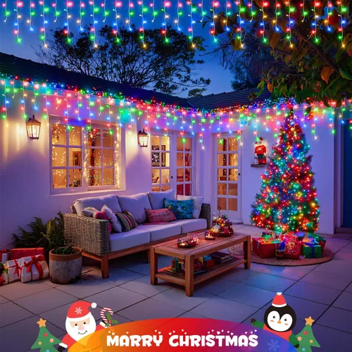Miniatura 5 de JMEXSUSS 400 luces LED de Navidad de carámbano de 38.8 pies con control remoto, tira de luces multicolor para exteriores enchufables, 8 modos