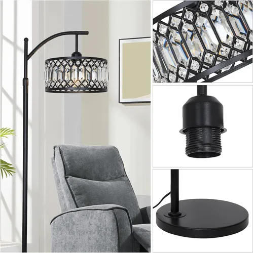 Miniatura 3 de Crystal Floor Lamps for Living Room, Modern Arc Floor Lamp, Black Standing Lamp with Edison Bulb, Height Adjustable Tall Lamp for Bedroom, Corner
