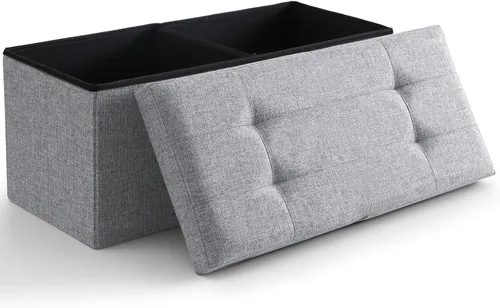 Miniatura 19 de Otomano de Almacenamiento Cúbico Pequeño, Reposapiés Plegable, Asiento Cuadrado, Otomano Acolchado de Lino Beige