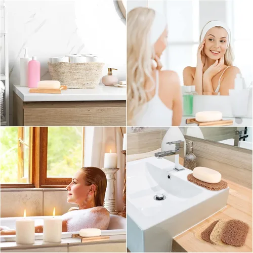 Miniatura 5 de Juego de 60 piezas de protector de jabón que incluye plato de madera, bolsa exfoliante, almohadillas protectoras a granel con autodrenaje, bolsa