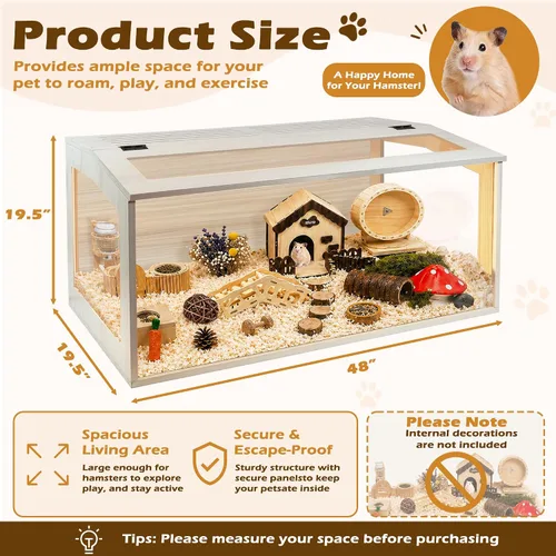 Miniatura 3 de Prolee Jaula para Hámster de Madera a Prueba de Mordidas, Hábitat de 48 Pulgadas para Ratones y Ratas con Parte Superior Abrible con Láminas Roble