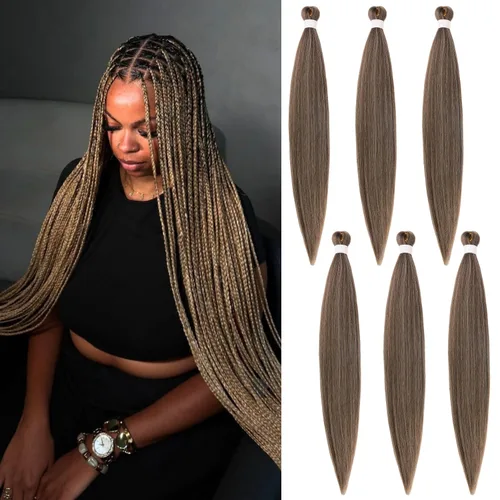 Miniatura 64 de Cabello trenzado verde azulado preestirado, hipoalergénico, sintético, color azul aguamarina, para trenzas y giros, extensiones de cabello largo