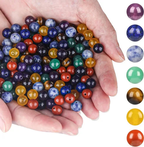 Miniatura 2 de Cuentas de piedra natural de 7 chakras de 0.394 pulgadas, 100 cuentas redondas de cristal, piedras preciosas sueltas, multicolor, mezcladas