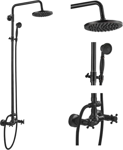 Miniatura 13 de gotonovo Juego de grifería de ducha de baño expuesto, accesorio de ducha, cabezal de ducha tipo lluvia de 8 pulgadas, ducha de mano, mango cruzado