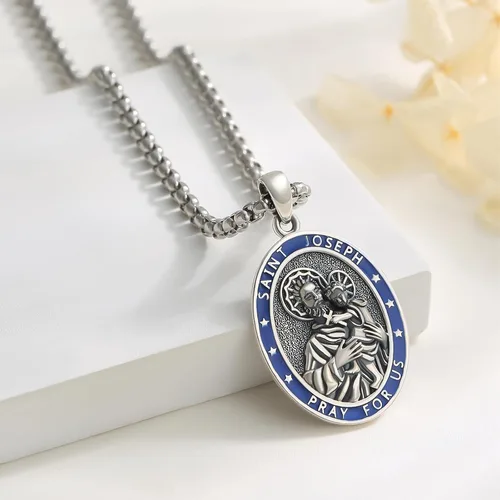 Miniatura 658 de Collar con colgante de plata de ley 925 con medalla de San Patrón, joyería religiosa para hombres y mujeres, con cadena de acero inoxidable 316L