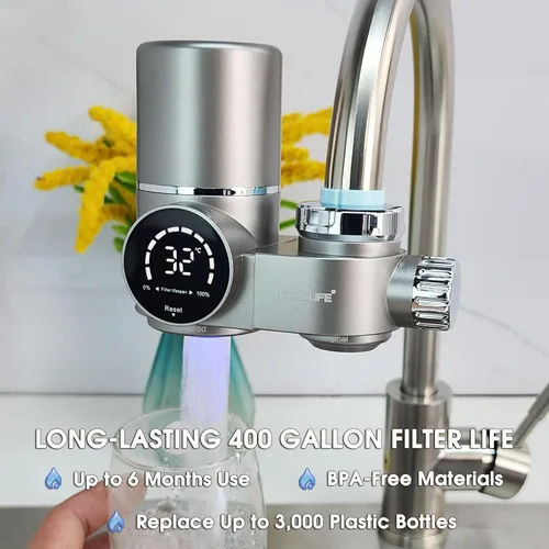 Miniatura 8 de Combo EUROLIFE - Filtro de agua para montaje en grifo EL-LS-A13, filtro de agua LED para fregadero con luz UV e indicador de vida del filtro