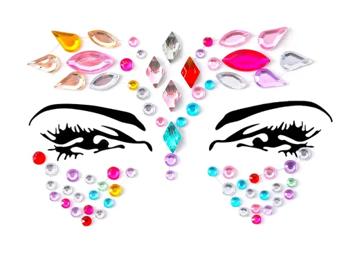 Miniatura 36 de 32 piezas de gemas faciales (diseños aleatorios) autoadhesivas con purpurina para tatuaje, gemas para festivales, fiestas rave, maquillaje corporal