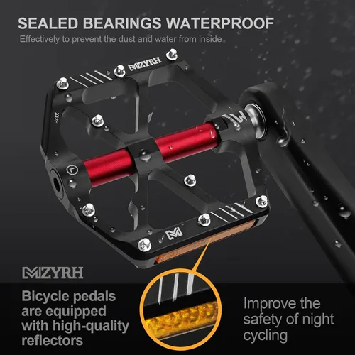 Miniatura 7 de MZYRH Pedales de plataforma para bicicleta de montaña con 3 rodamientos, aleación plana de 9/16 pulgadas, pedales antideslizantes para bicicleta