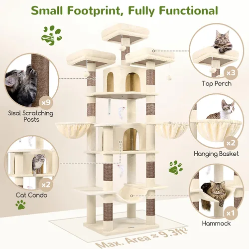 Miniatura 4 de Globlazer Torre grande para gatos de interior, torre para gatos de 80 pulgadas para múltiples gatos adultos, árbol XXL para gatos con poste