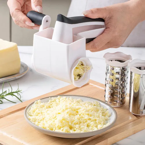 Miniatura 2 de Rallador de queso giratorio clásico con asa, rallador de queso de mano 3 en 1 con 3 ralladores de acero inoxidable, rallador multifuncional