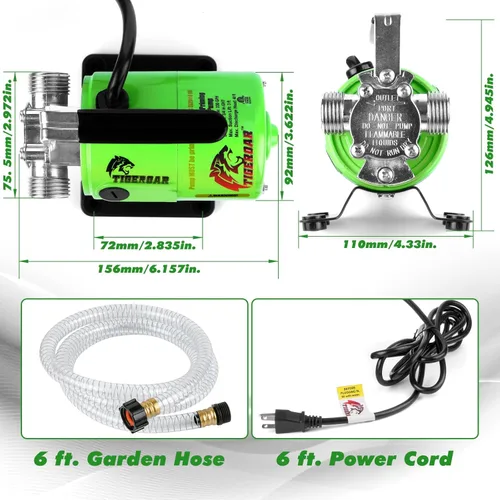 Miniatura 4 de TIGEROAR Bomba de transferencia de agua de 115 V, bomba de agua de 330 GPH portátil eléctrica con manguera de succión de 6 pies, bomba de barril