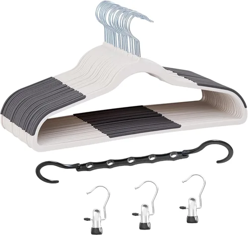 Miniatura 21 de VECELO Paquete de 50 perchas de plástico, perchas de ropa que ahorran espacio con muescas para los hombros para correas, perchas antideslizantes