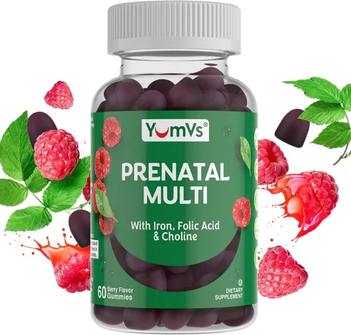 YumVs - Gomitas prenatales para mujer, vitaminas prenatales para mujeres con ácido fólico, hierro y colina, vitaminas vegetarianas y kosher para el