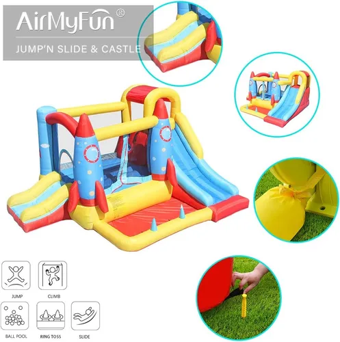 Miniatura 4 de AirMyFun Casa inflable para saltar, castillo hinchable con soplador de aire, casa de juegos con piscina de bolas, tobogán inflable para niños
