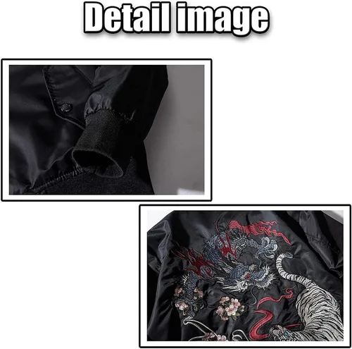 Miniatura 8 de XYXIONGMAO Ropa de hip hop de dragón japonés para hombre, chaqueta de bombardero de gran tamaño, rompevientos callejeros voladores