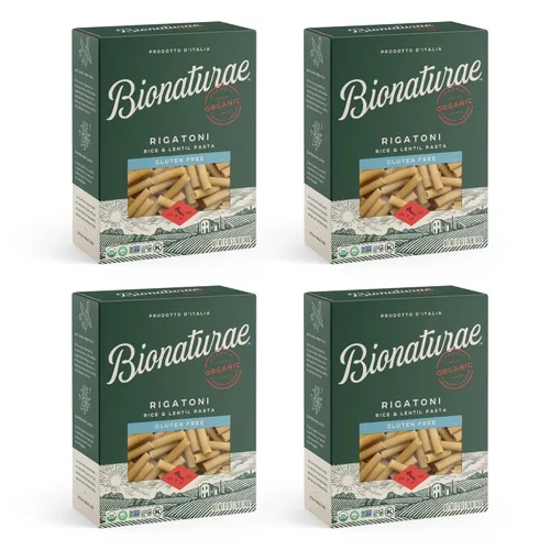 Bionaturae Rigatoni Pasta de fideos – Pasta Rigatoni sin gluten orgánica, pasta de arroz y lentejas, kosher, alta en proteínas, sin OMG, pasta