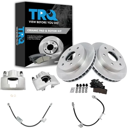 Miniatura 65 de TRQ Juego de pastillas de freno delanteras y rotores de cerámica, pinzas, mangueras, compatibles con Honda Odyssey 2005-2010