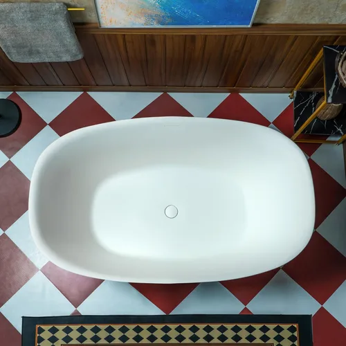 Miniatura 13 de WOODBRIDGE Bañera independiente de 55 pulgadas x 31.5 pulgadas de resina de piedra de lujo y superficie sólida contemporánea en blanco mate