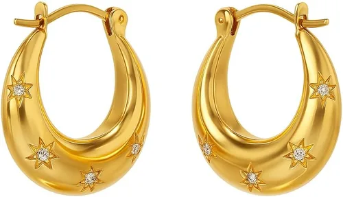 Miniatura 51 de Gempires - Aretes ligeros y gruesos, delicados y minimalistas, hipoalergénicos, chapados en oro, sin deslustre, diseño clásico, para uso diario