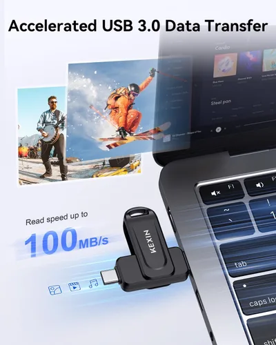 Miniatura 3 de KEXIN Unidad flash dual de 32 GB, paquete de 2 unidades USB-A y tipo C 3.0 100 MB/s, unidad USB giratoria de 32 GB para teléfono inteligente