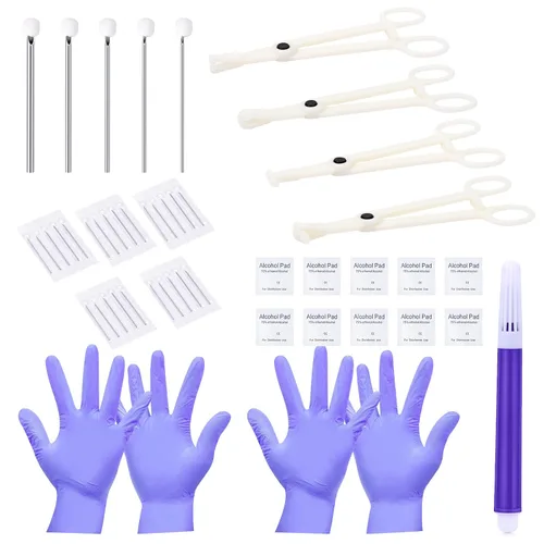 DJCIW Kit de Perforación Corporal de 42 Piezas con Agujas de Perforación Mixtas con 4 Tipos de Pinzas de Perforación Desechables - Herramientas de